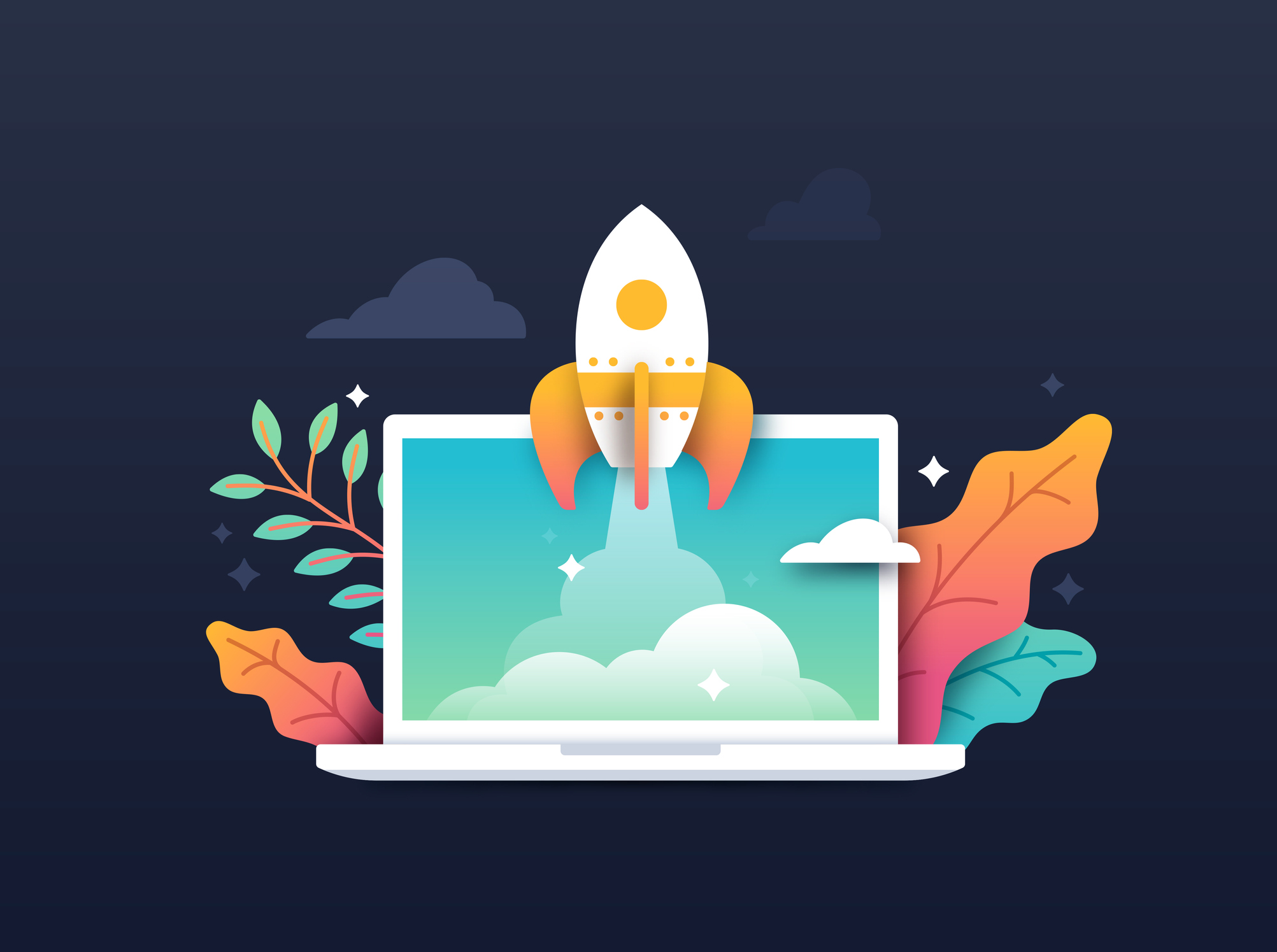 Rocket Taking off from Computer Laptop